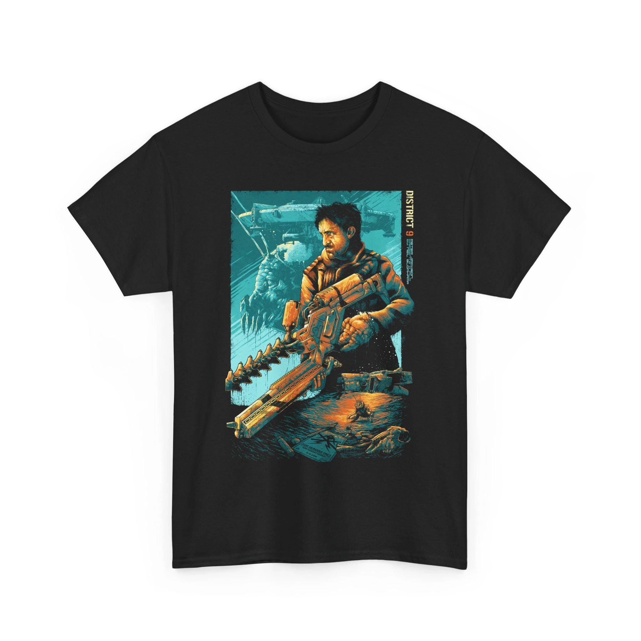 9th District Science Fiction Movie Men's Navy Blue/Black T-shirt Printed Pattern T-shirt Movie Enthusiast T-shirt