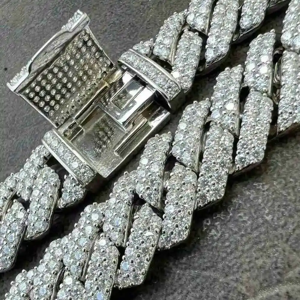 

19mm 20inches 925 Silver Hip Pop Cuban Chain Silver Chain Round Cut Moissanite Diamond Test Positive Jewellery