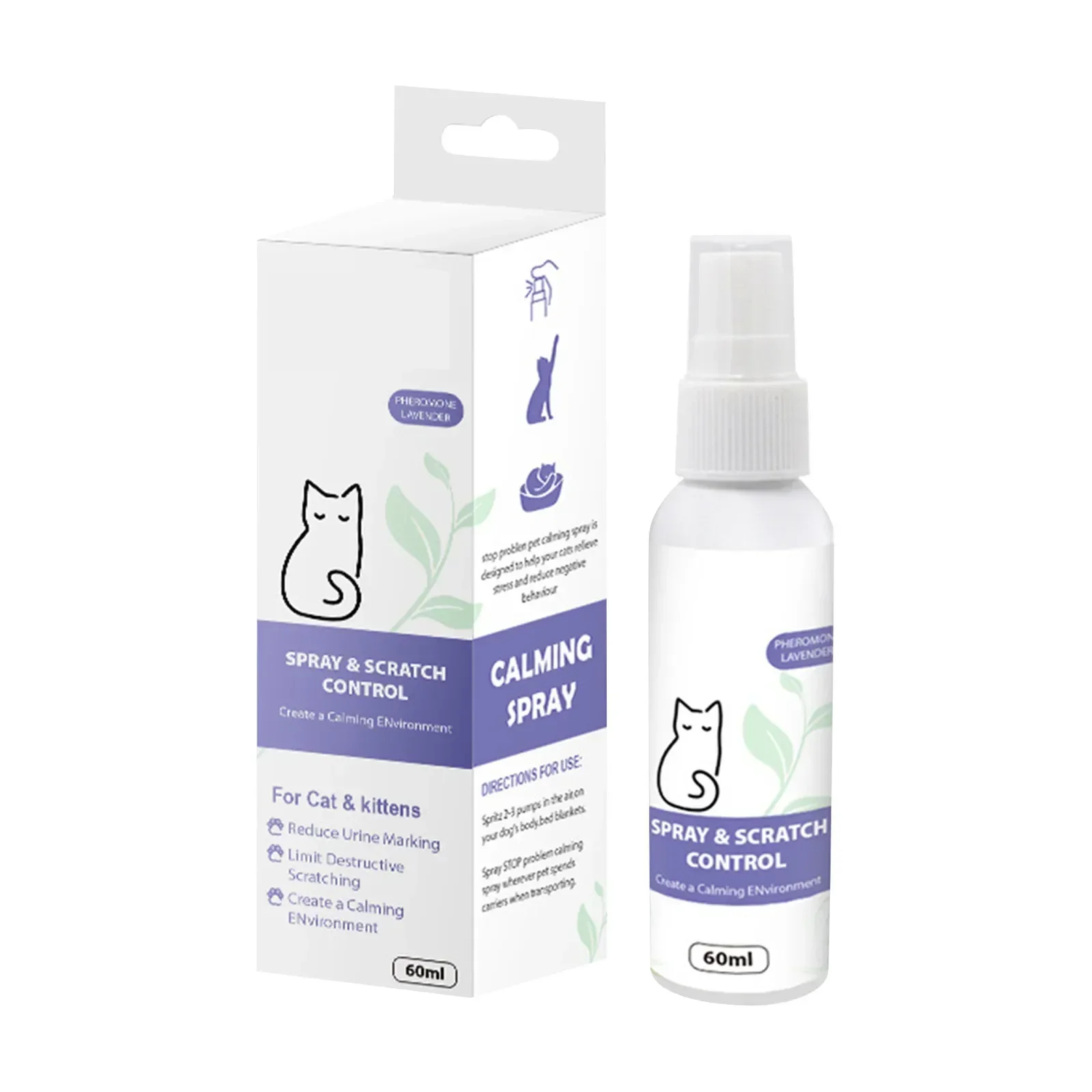 60ml Feline Relaxation Spray - Soothe & Calm Your Cat with Pheromone-Infused Formula for Stress-Free Training & Comfort