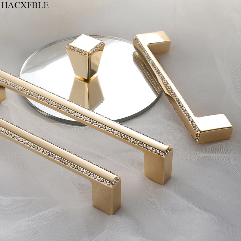 

Light Luxury Cabinet Handle With Crystal Golden Wardrobe Pulls Zinc Alloy Drawer Single Hole Knobs Furniture Handles Accessories