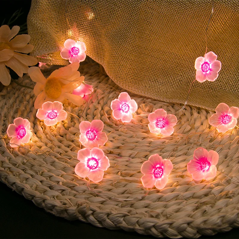 20/30 LED Lights Cherry Blossom Fairy String Lights Pink Sakura Flower Decorative Lights for Girl Bedroom Battery Operated