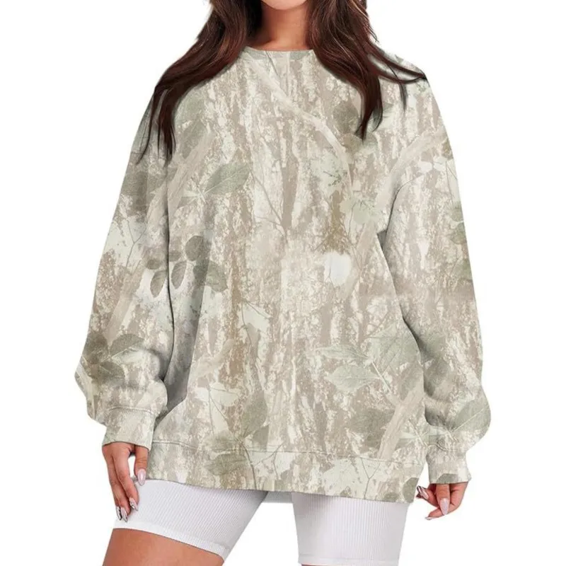 

Fashion Camo Sweatshirt Womens Maple Leaf Print Oversized Camo Fleece O-neck Pullover Streetwear For Women's Hoodie Outdoor Wear