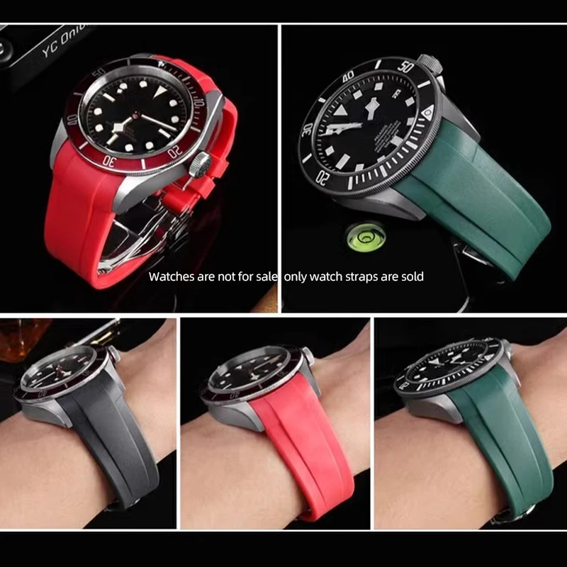 حزام ساعة مطاطي عالي الجودة لتيودور بلاك باي 1958 M79030N برونزية صغيرة زهرة نحاسية زهرة حمراء 22 مللي متر سوار نهاية منحنية