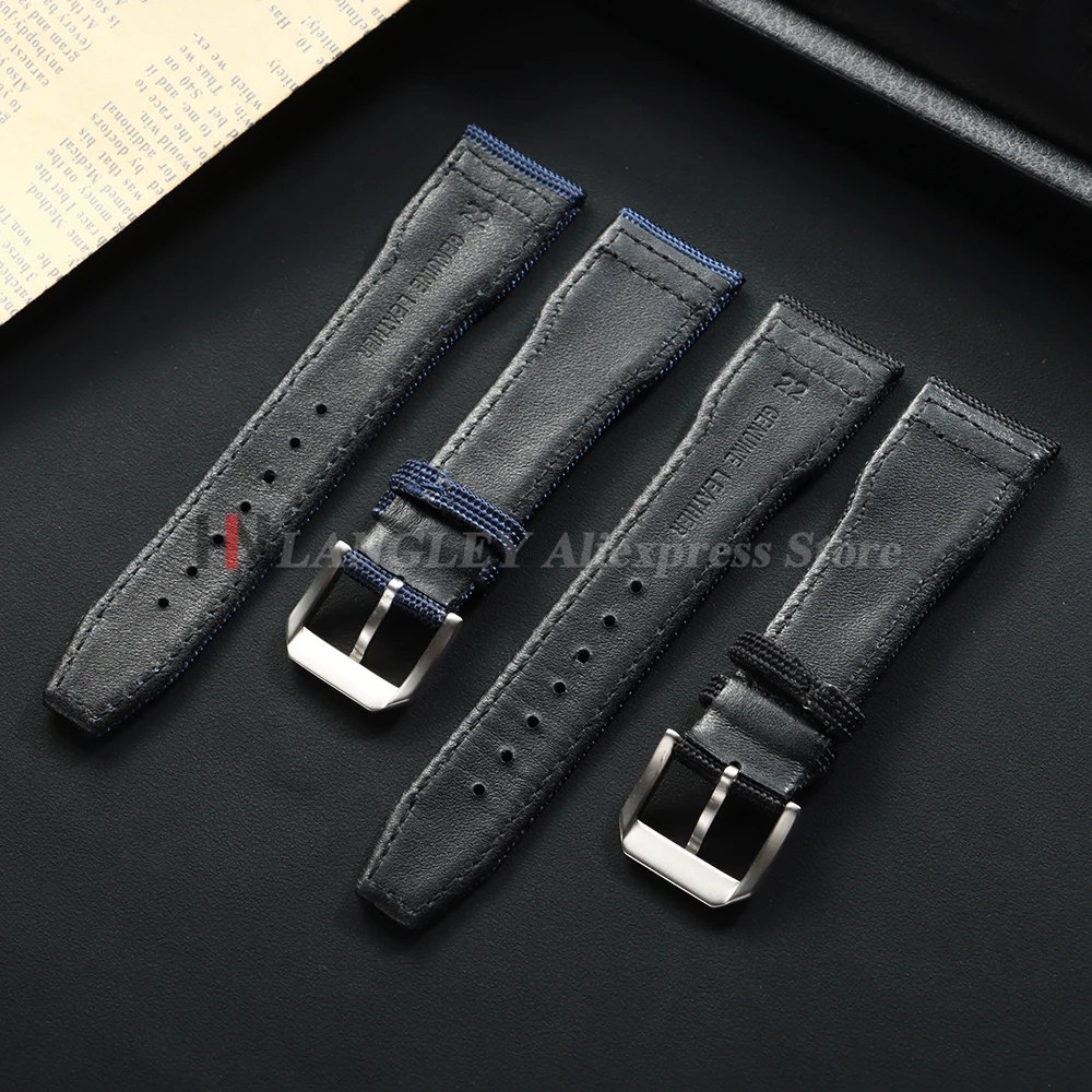 IWCパイロット用ナイロンキャンバス時計ストラップ 20mm 21mm 22mm グリーン ブラック スポーツウォッチバンド 牛革リストバンド メンズ レディース ブレスレット