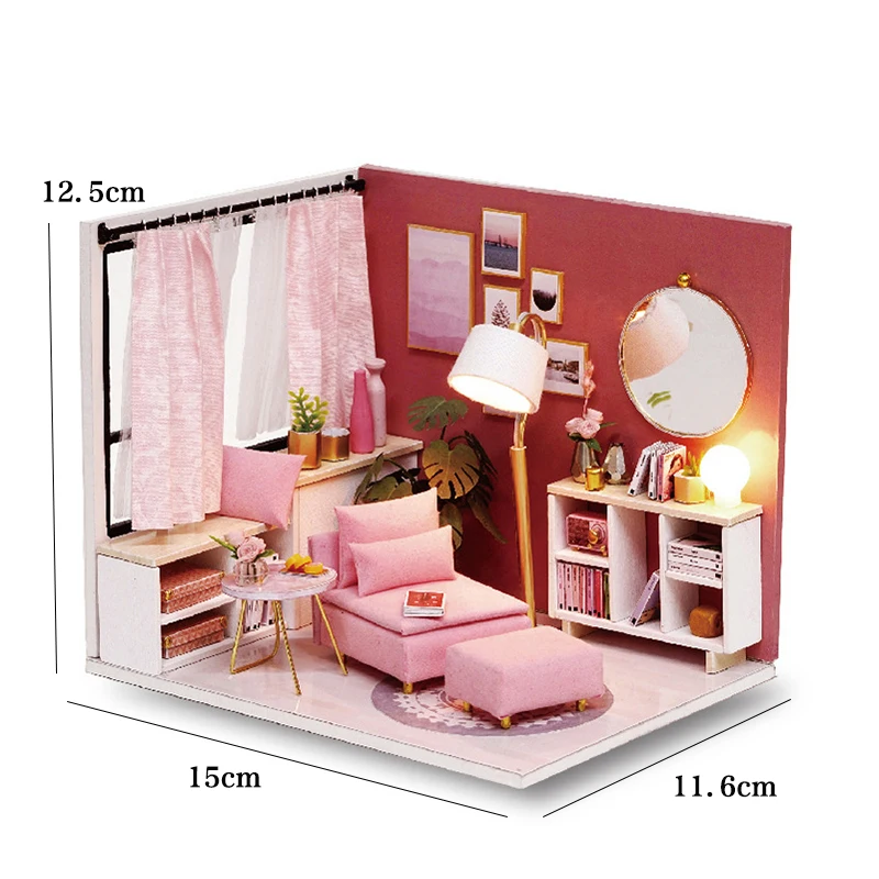 CUTEROOM DIY Dollhouse en Bois Handcraft Miniature Kit-Salon Modèle et Meubles Montrent des Photos et l'enseignement en Anglais