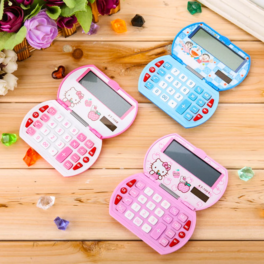 Hello Kitty Calculator Portable Foldable Vanity Mirror Cute Cartoon Girl Kids Learning Calculator Stationery School Supplies