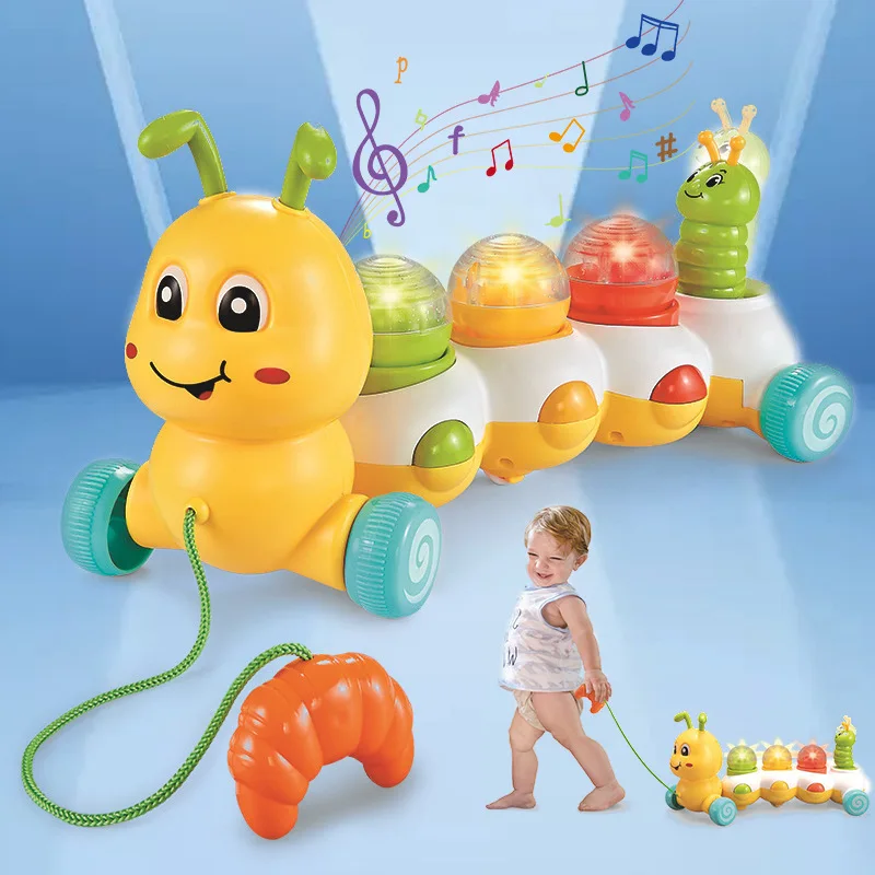 Cute Colorful Simulation Caterpillar Electric Toy Baby Pull String Toddler Toys With Lights Music Puzzle Towing Caterpillar Toys