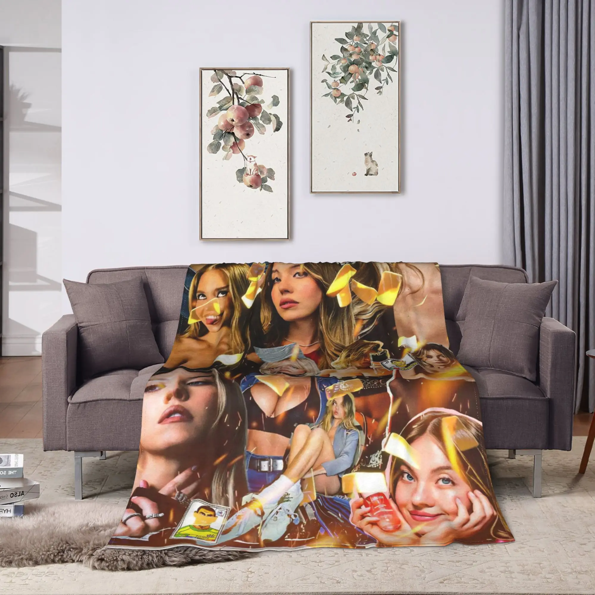sydney sweeney Blanket  Warm Soft Aesthetic Plush Throw Blanket For Couch Chair Sofa Bed Decorative Flannel Bedspread Bed Cover