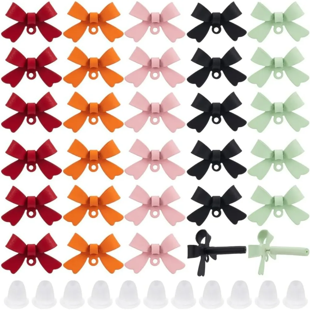 

40Pcs 5Colors Bow Earring Post Red Earring Findings with Loop Ear Nuts Black Pink Colorful Alloy Bowknot Tie 925 Sterling Silver