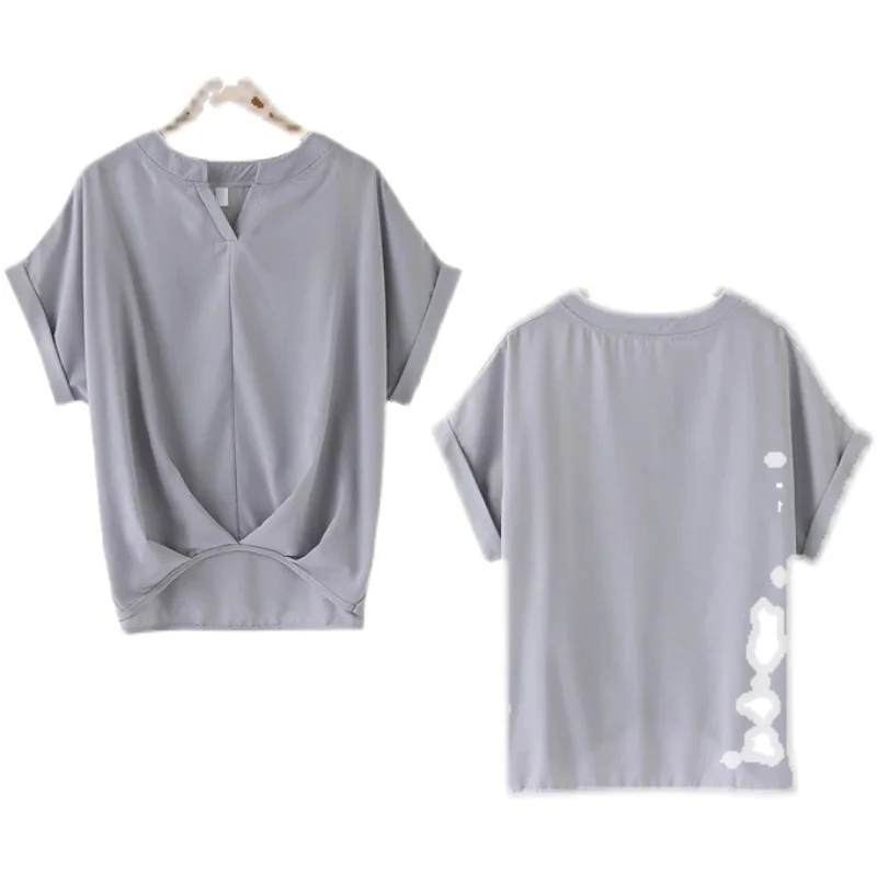 Nueva moda coreana japonesa Primavera Verano mujer Color sólido suelta moda pantalón corto Casual manga cuello pico camisas de gasa Tops femeninos