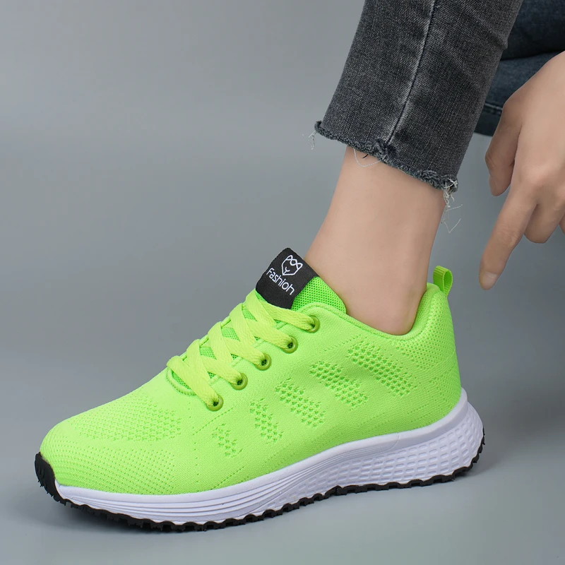 Calzado de tenis de fondo plano para mujer, zapatillas cómodas de malla transpirable para exteriores, tenis de ocio para correr, zapatos