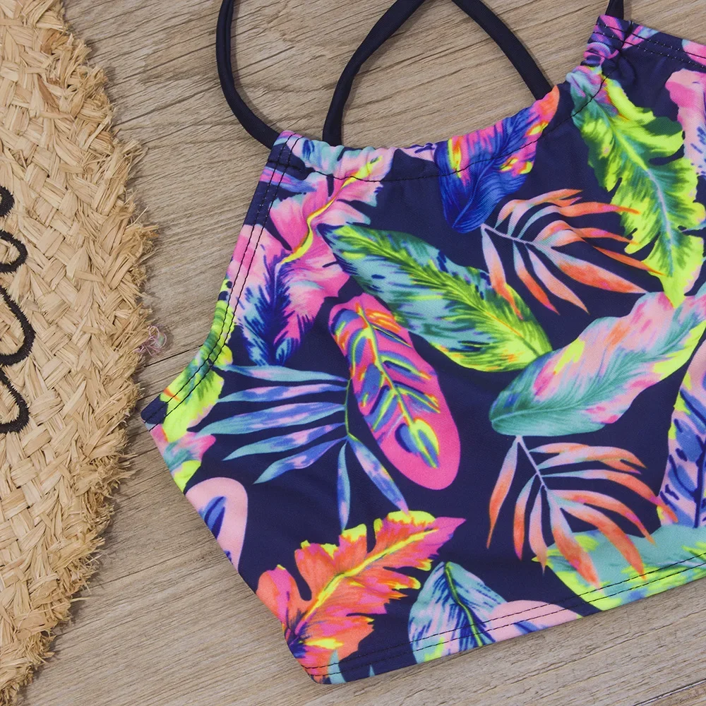 Teen Girls Swimsuits Two Pieces Bathing Suits For Kids Print Feather Bikinis Sets Swimwear Children Beach Swim Bodysuit 7-14Year