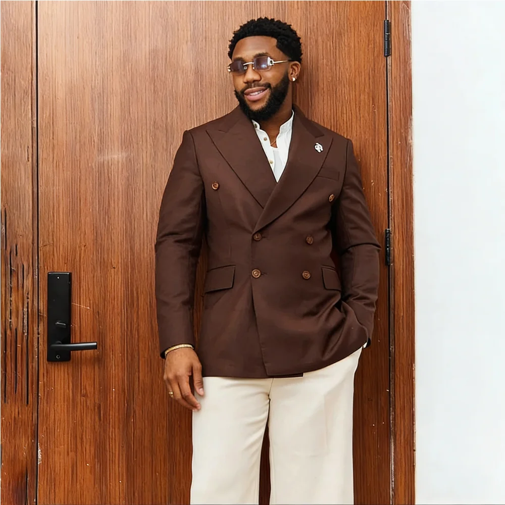 

Elegant Men Suits Slim Fit Tuxedos Wedding Groom Wear Business Prom Party Formal Peaked Lapel Double Breasted Custom 2 Pieces