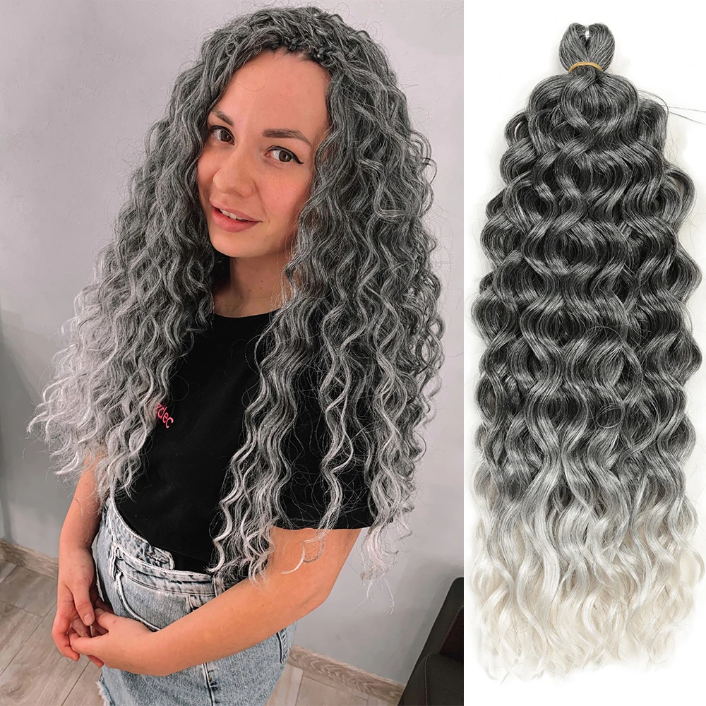 18-24inch Synthetic Crochet Braiding Hair Afro Curls Ocean Wave Braids Hair Extension Pre-Looped Crochet Twist Hair Bulk Alibaby