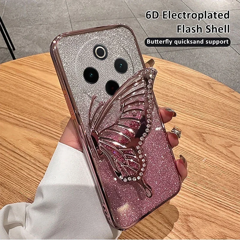 

Case for IQOO Z10 5G Z9 Turbo Luxury Glitter Butterfly Holder Case For IQOO Neo 10 China Z9 Turbo Z10 Soft Back Cover