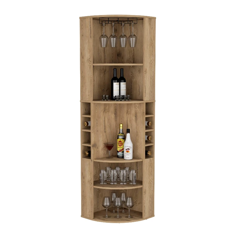 

Bar cabinet with five shelves, eight bottle cubicles, and goblets