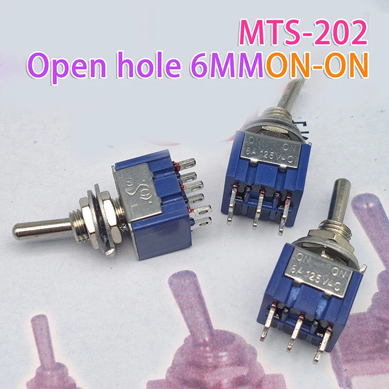 {NN72} Miniatur-Kippschalter mit Hebel, einpolig, doppelter Überwurf, EIN-AUS-EIN/EIN-EIN, 120 VAC, 6 A, 1/4 Zoll, Montage MTS-202