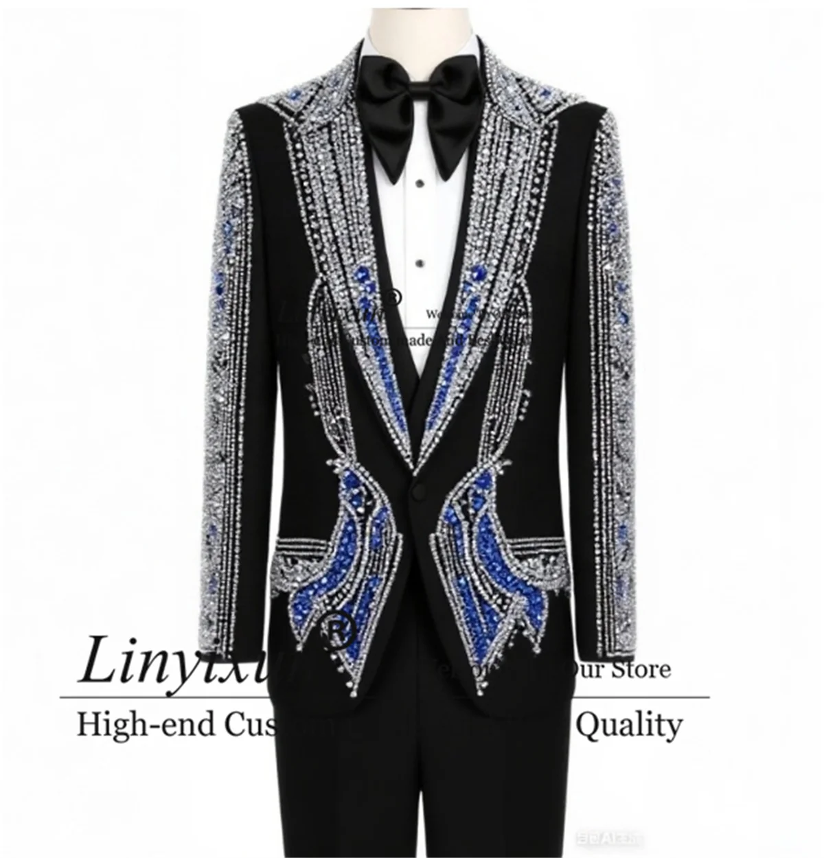 

Stunning Stone Crystals Tuxedos Men Suit 3 Pieces Sets Groom Wedding Costume Homme Slim Fit Customized Male Party Blazer