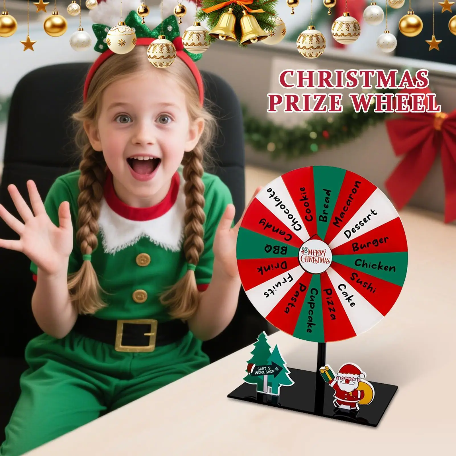 Christmas Prize Wheel Portable 16 Slots Small Game Roulette Christmas Party Spinner Prize Wheel For Trade Shows Carnivals Party