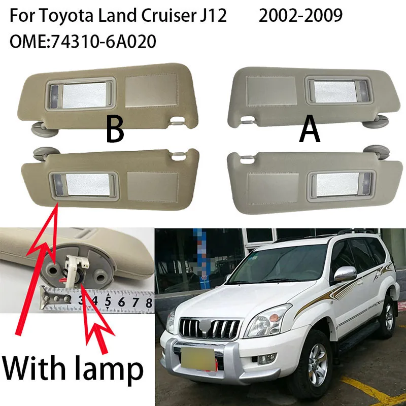 AH844 Car Sunvisor For Toyota Land Cruiser J12 2002-2009 74310-6A020 For Prado LC120 2003-2009 Gray Sun Visor With Light