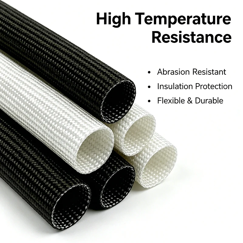 White/Black 600 Deg.C Fiberglass Tube 1mm ~ 30mm High Temperature Chemical Glass Fiber Braided Sleeve Soft Wire Pipe Protector