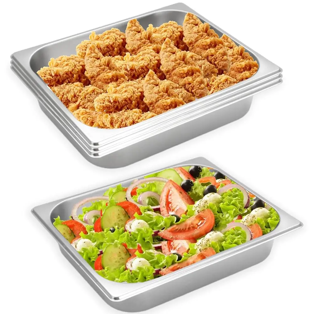 

4 Pcs Half Size Hotel Pan, 1/2 Size 2.5 H Deep Stainl Steel Steam Table Pan Half Pans For Chafing Dishes, Breading Trays For