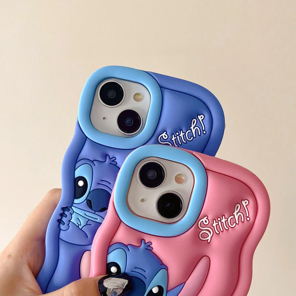 Custodia per telefono Coppia Stitch 3D per Apple iPhone 11 16 15 Plus 13 12 Mini X XS XR 14 Pro Max Cartoon Cute Wave Edge Cover in silicone