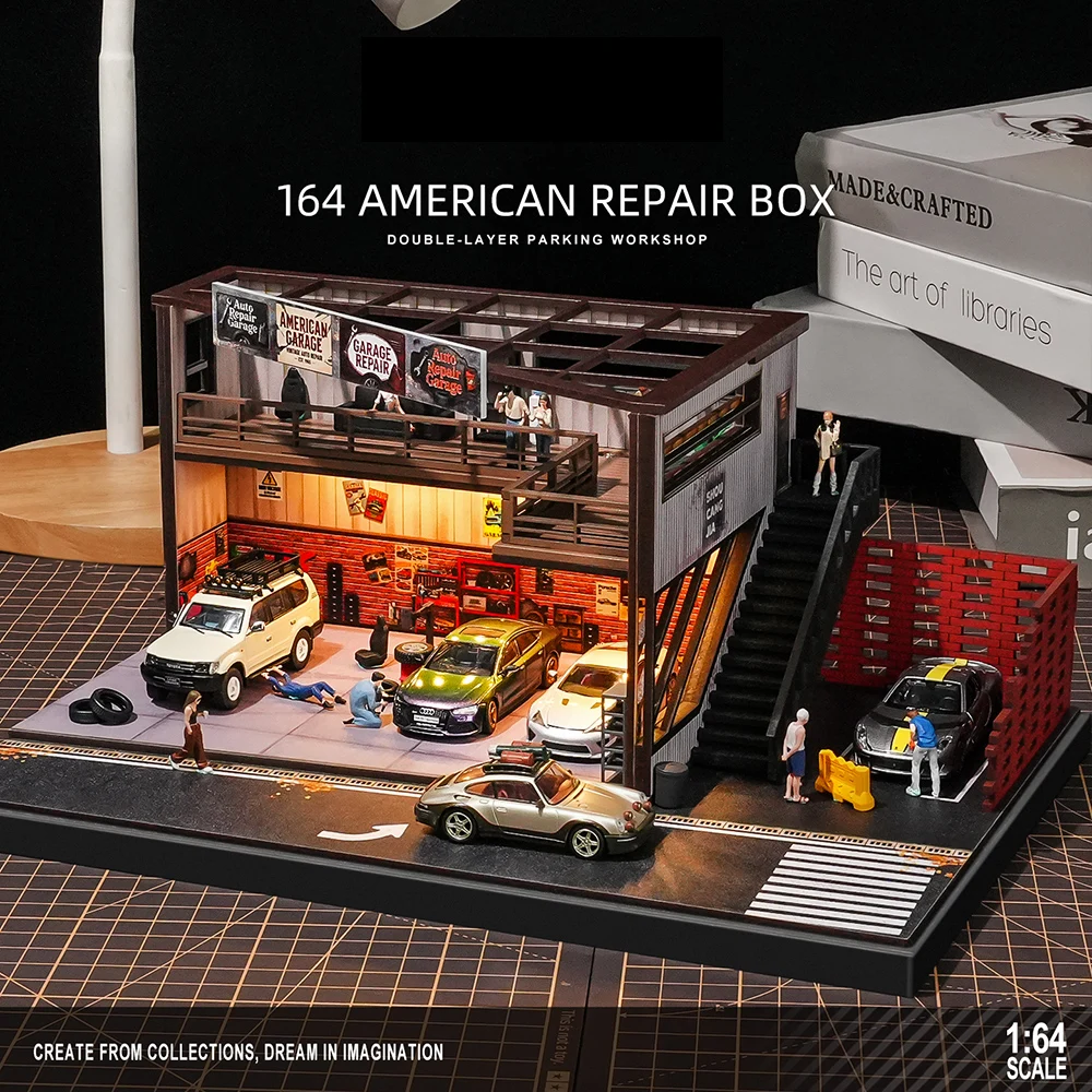 1-64-garage-diorama-model-car-scene-–-us-old-warehouse-repair-shop-box-with-usb-type-c-led-light（no-car）