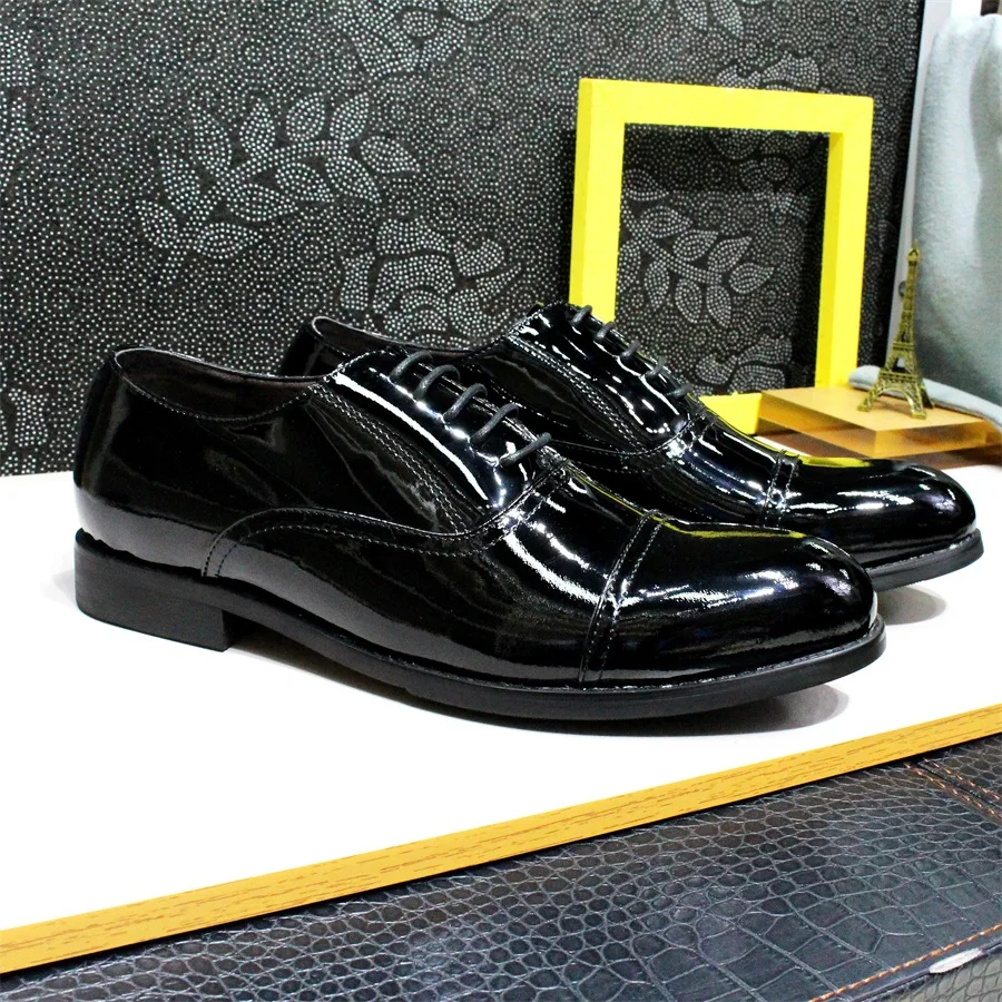 

Real Cow Patent Leather Oxford Shoes Luxury Men's Solid Color Lace-up Dress Shoes Classic Men's Banquet Formal Dress Shoes