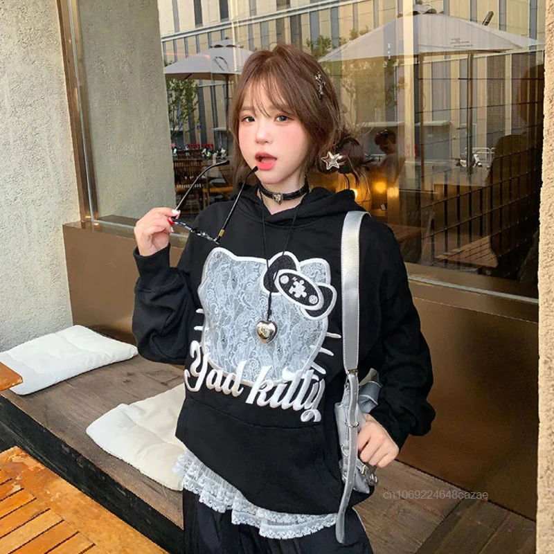 Sanrio Hello Kitty herfst winter hoodie nieuw kantpatroon schattig campusstijl veelzijdig sweatshirt Koreaanse versie casual truien