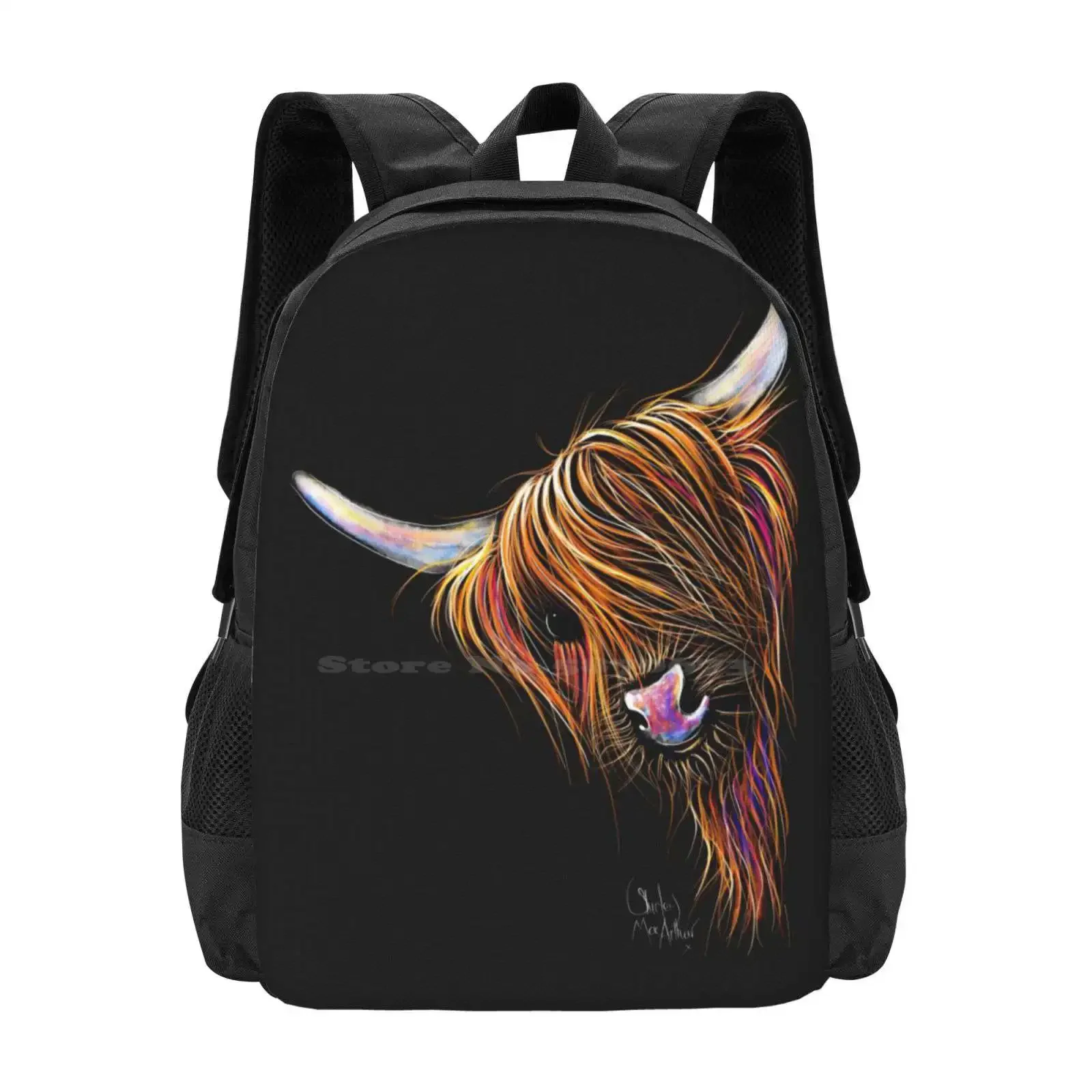

Cow Print Scottish Highland ' Noodles ' By Shirley Macarthur Hot Sale Schoolbag Backpack Fashion Bags Highland Cow Scottish Cow