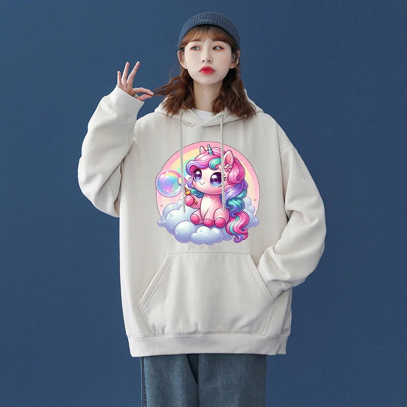 Sanrio Unicorn Men's and Women's Hoodie Casual Street Clothing Long sleeved Sweatshirt Boys and Girls Autumn Top Coat