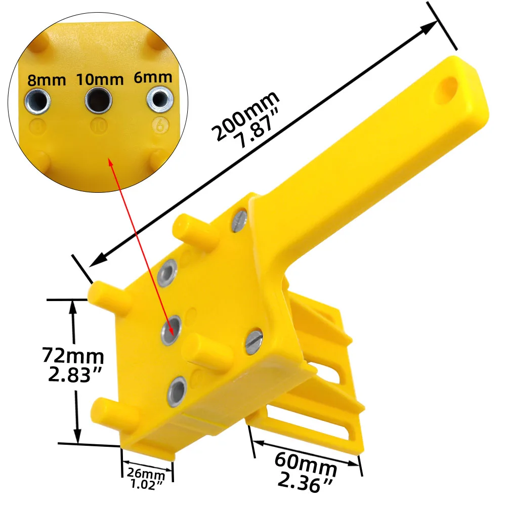 Maschera per tasselli per la lavorazione del legno adatta per guida per trapano da 6/8/10 mm Manicotto in metallo Foratura del legno Utensili per sega a tazza per tasselli Maschere portatili con punte da 3 pezzi