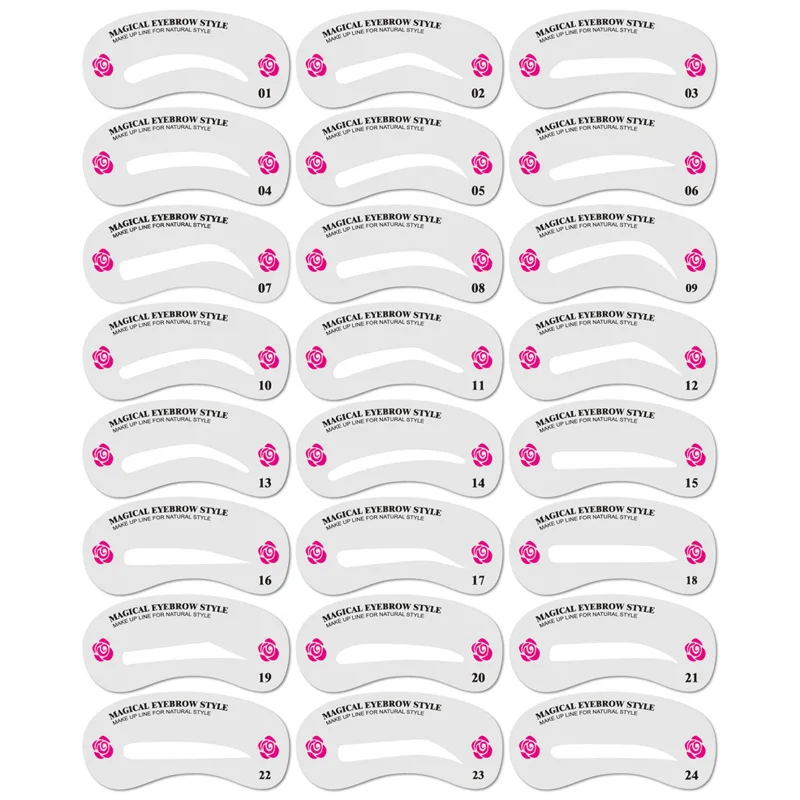 24pcs/set Women DIY Eyebrow Shaping Stencil Grooming Kit Shaper Template MakeUp Beauty Accessories Eye Makeup Stencils Wholesale