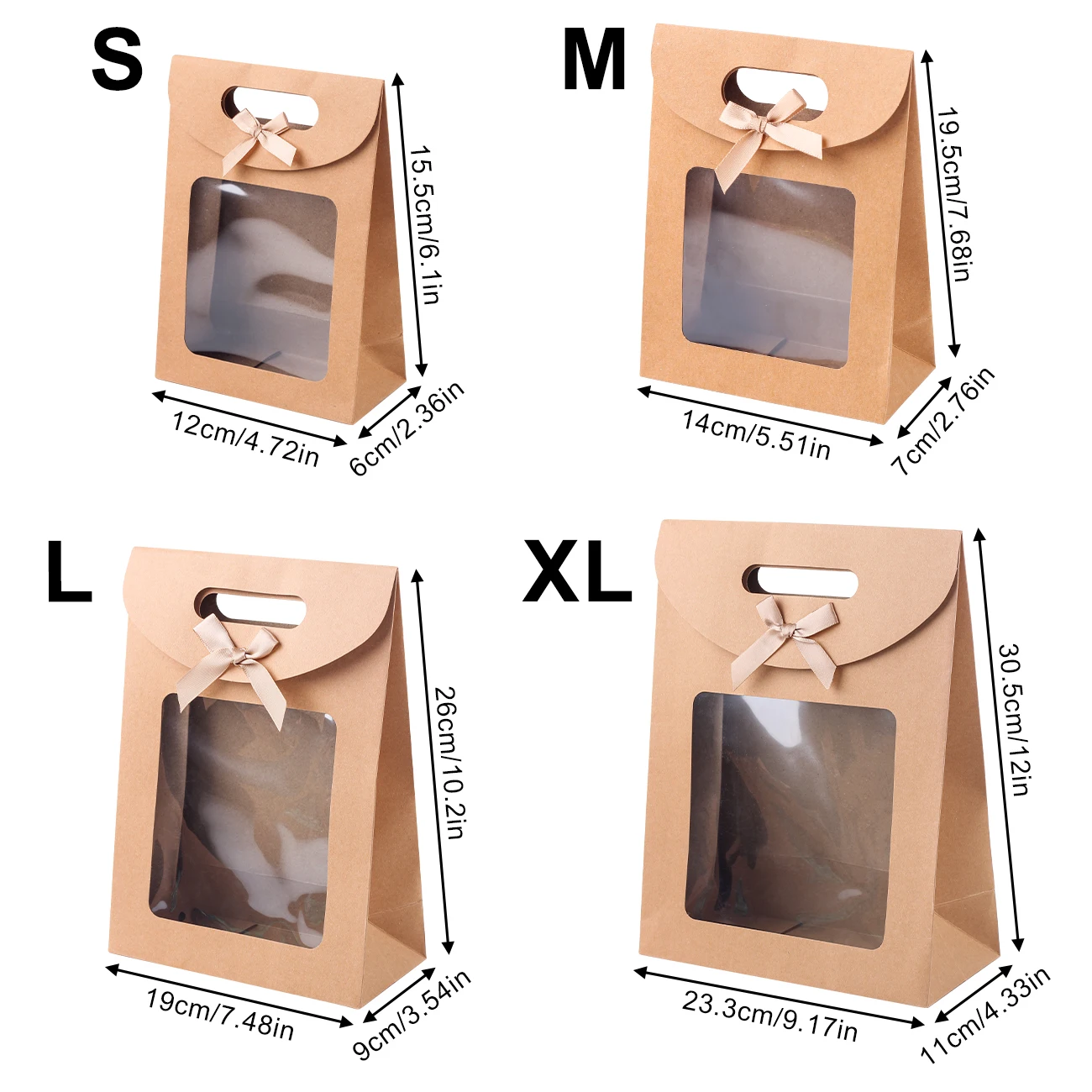 6/12 Stück Kraftpapiertüten mit Fenster, wiederverwendbare Geschenktüten für Frauen, Verpackung für Süßigkeiten und Kekse, Hochzeit, Weihnachten, Party – Detail 4