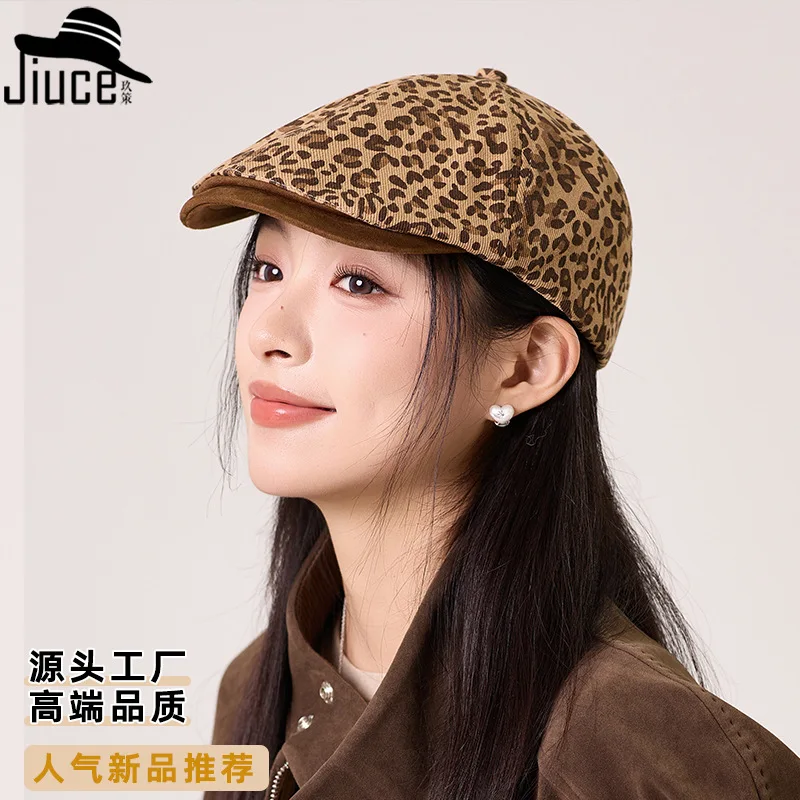 

Hat Skull Slouchy Unisex Retro Leopard Cap Wide Brimforward Women Breathable Big Head Fashion Versatile Beret Berretto 7M891