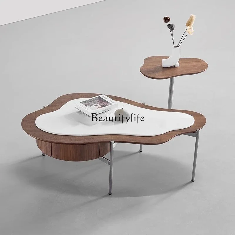 

LJYWalnut coffee table size combination irregular living room Italian minimalist marble coffee table