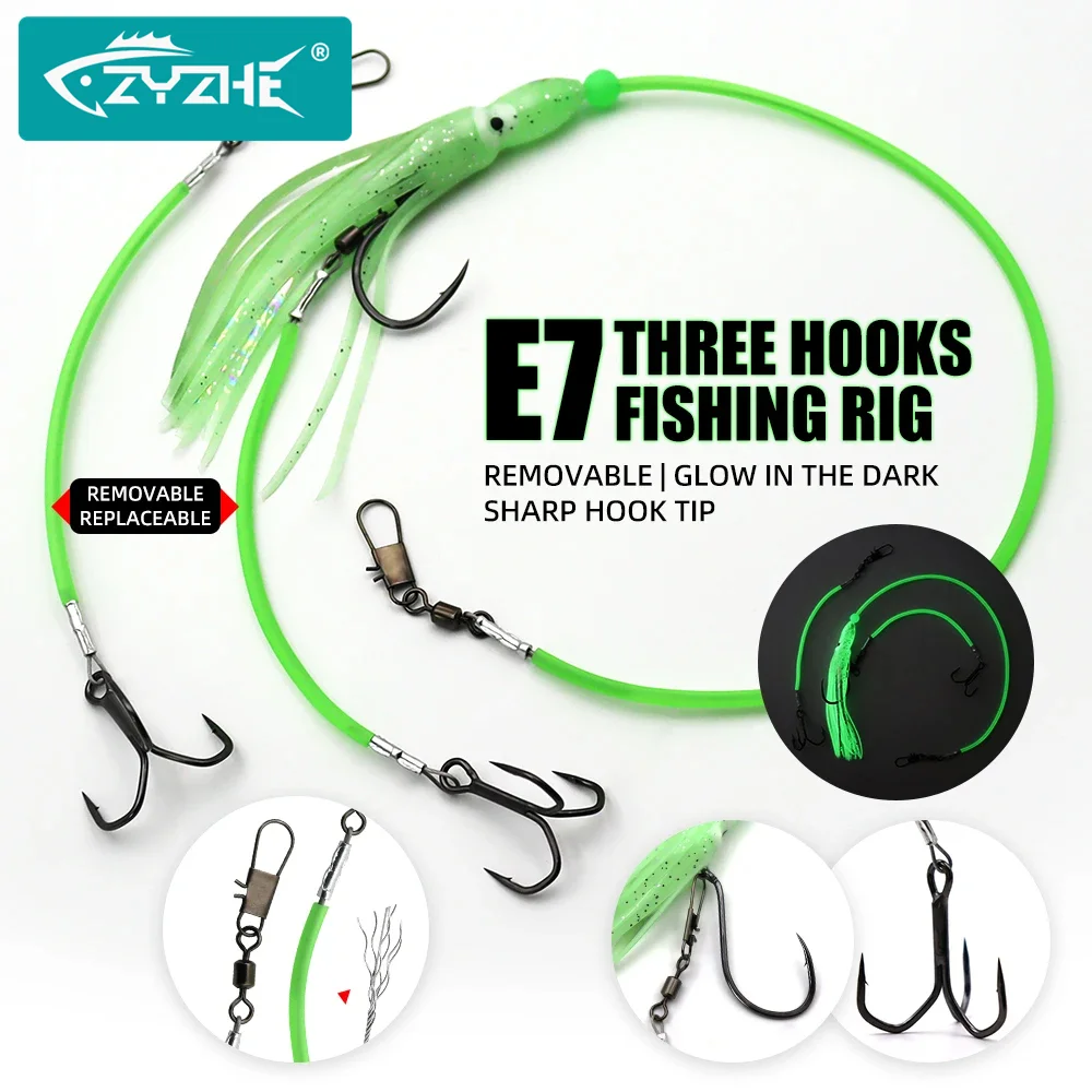 

ZYZ 1pc Stinger Rigs Saltwater Live Bait Rigs with Steel Line Doulbe Treble Hooks Luminous Octopus Baits Ideal For Cod Bass