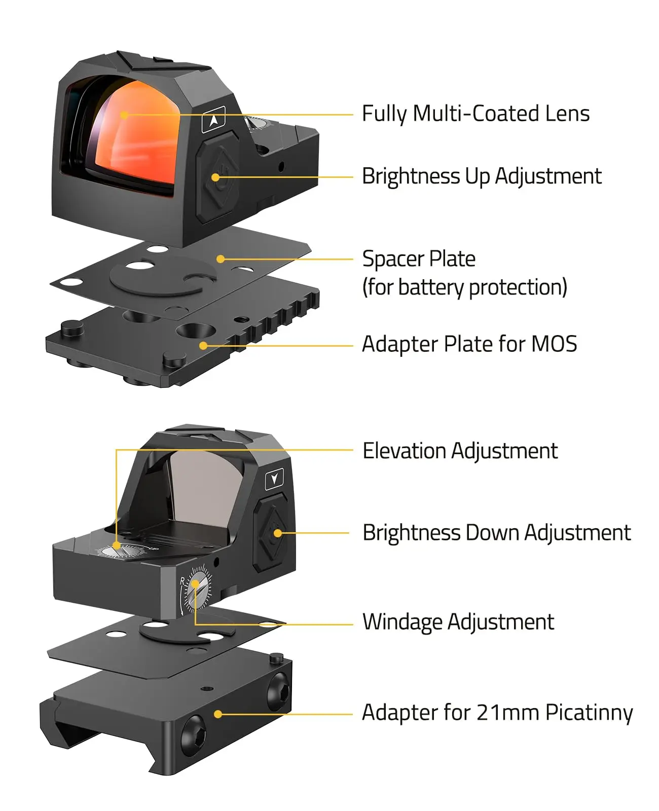CVLIFE Motion Awake 2MOA Red Dot Scope Optics Reflex Sight with Adapter Plate for MOS and 21mm Picatinny Base