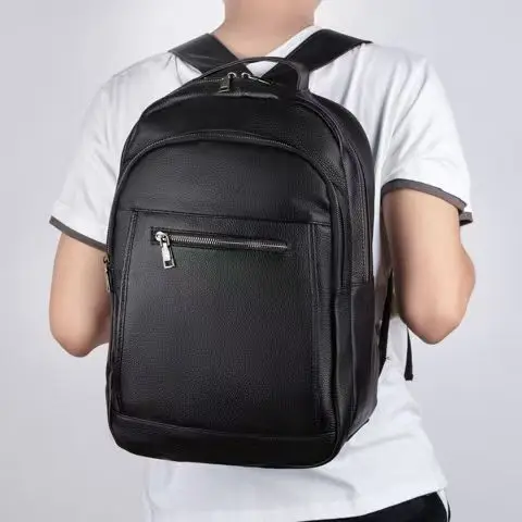 

2025 New Business Men Backpack First Layer Cowhide Men's Bag Genuine Leather Schoolbag Large 15.6 Inch Laptop Travel Backpack