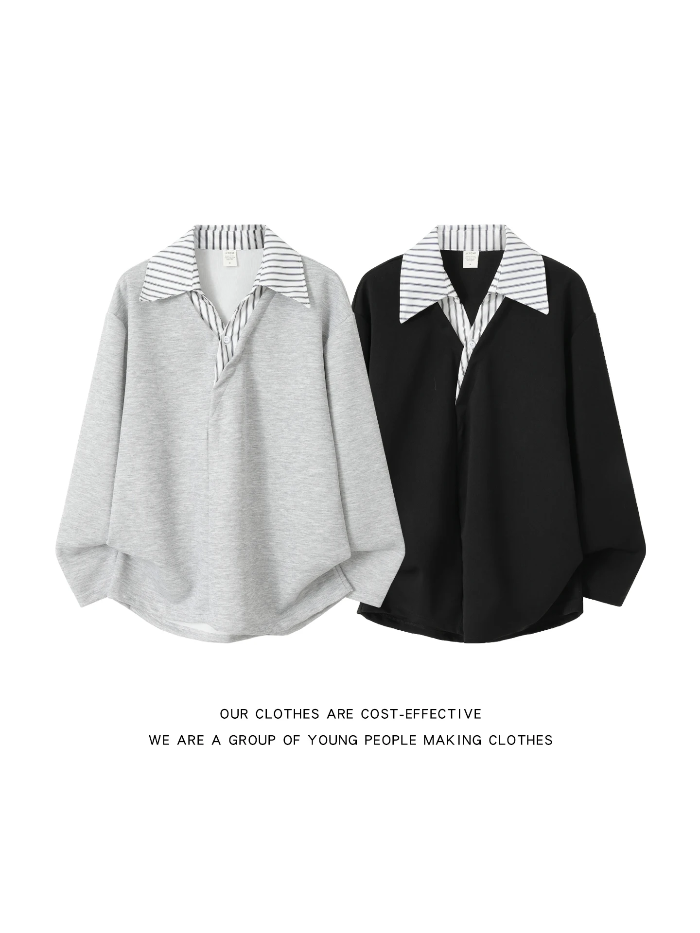 Casual Men's Long Sleeve Sweatshirt with Shirt Collar Fake Two-Piece Spring Autumn High Intelligence Simple American Style Top
