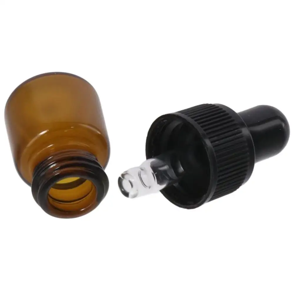Amber Glass Dropping Bottles 1ml 2ml 3ml 5ml Mini Essential Oil Dropper Bottles Empty Travel Sample Vials with Black Cap (1ml)