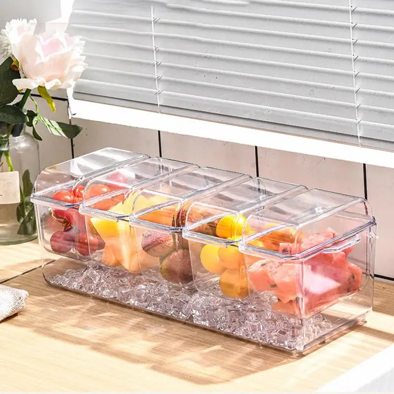 Condiment Containers With Lids Clear Cold Serving Tray Clear Ice Condiment Serving Tray With Removable Compartments Ice Chilled