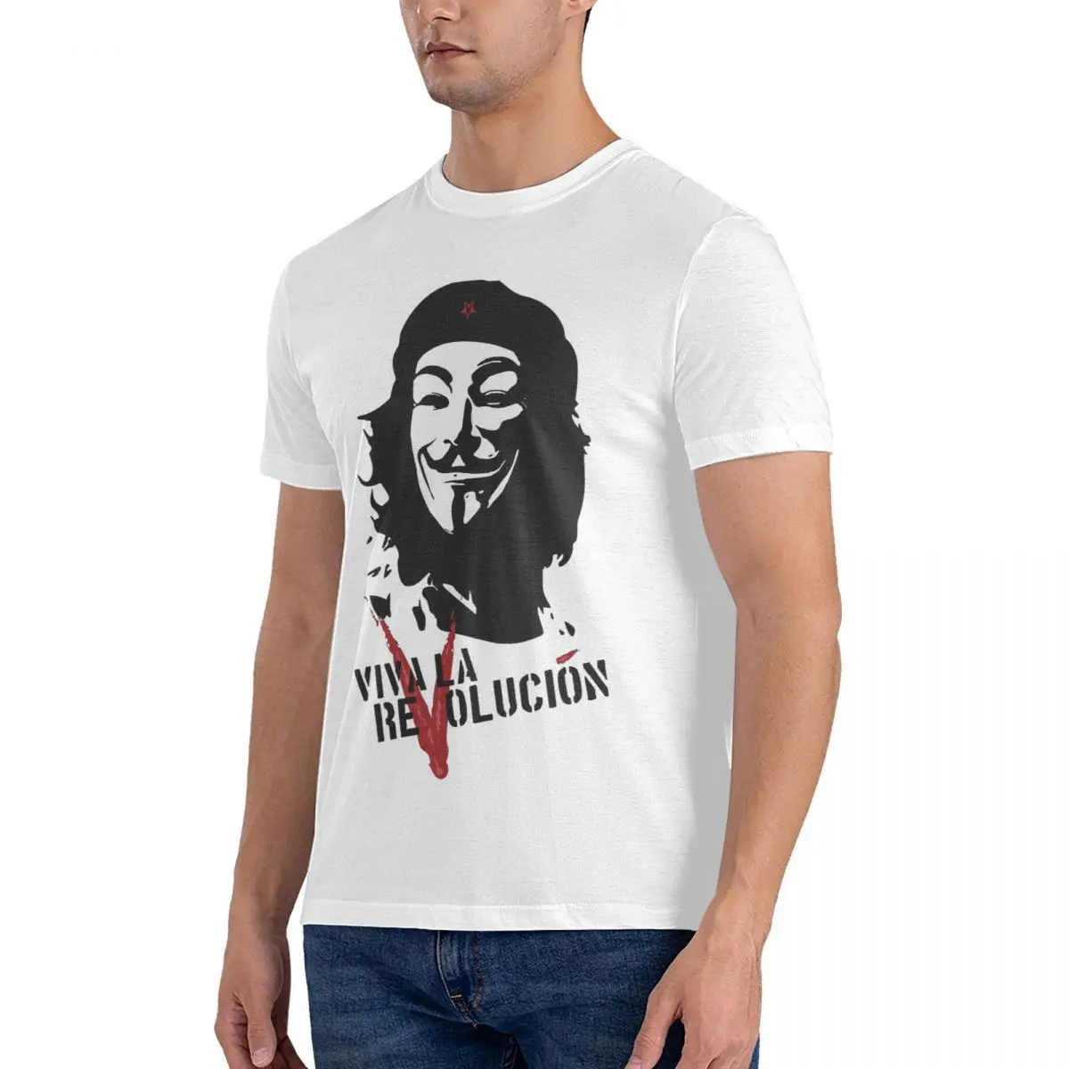 Viva La Revolucin T Shirts for Men Cotton Unique T-Shirt Crew Neck V For Vendetta Tee Shirt Short Sleeve Clothing Adult