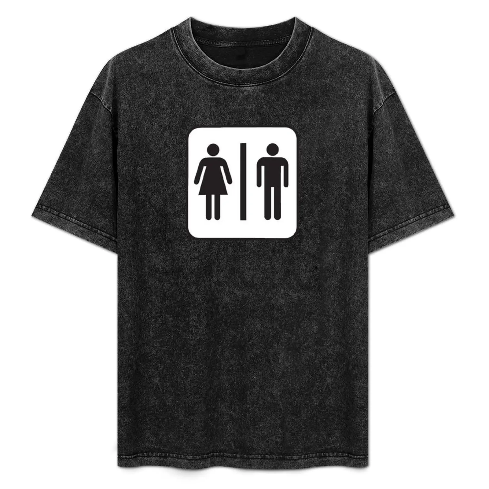 Restroom Sign - men, women, genders, black, white, no text, stick figures, square T-Shirt sweat plus size tops clothes for men