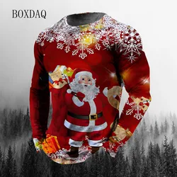 Santa Claus Pattern Men's Fashion T-shirts Autumn Winter Long Sleeve Cotton Christmas Tops 6XL Big Size Man Clothing Street Tees