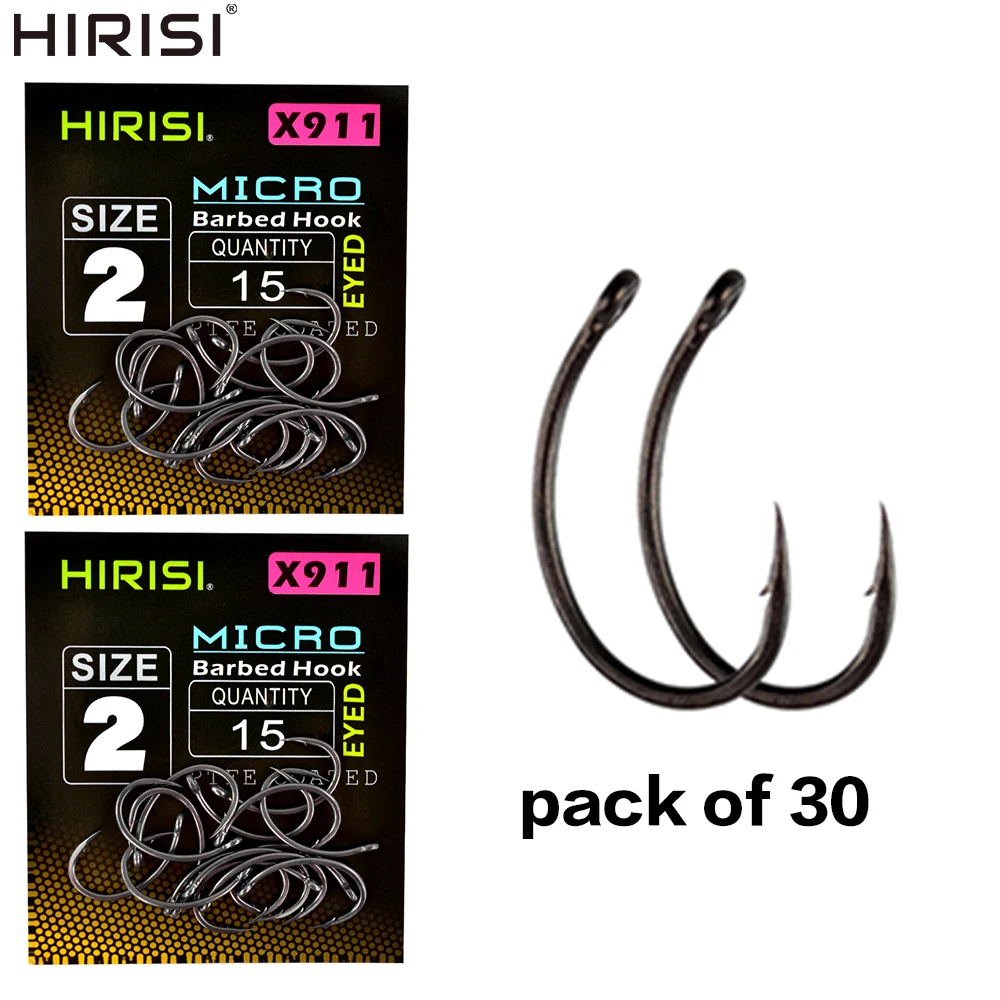 Hirisi 30pcs Micro Barbed PTFE Coated High Carbon Steel Fish Hook  With Eye Carp Fishing Accessories X911