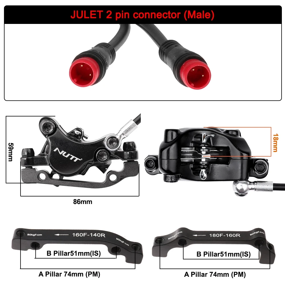 NUTT A5-D Power Off Hydraulic Disc Brake B C Serial 2 Pin Male 140 160mm Electric Scooter Zero 10X KUGOO G1 Vsett m4 m5 g2 Pro