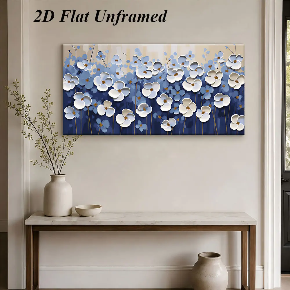 1 modern minimalist blue flower frameless decorative painting, living room, bedroom, study, art home decoration, light luxury ab