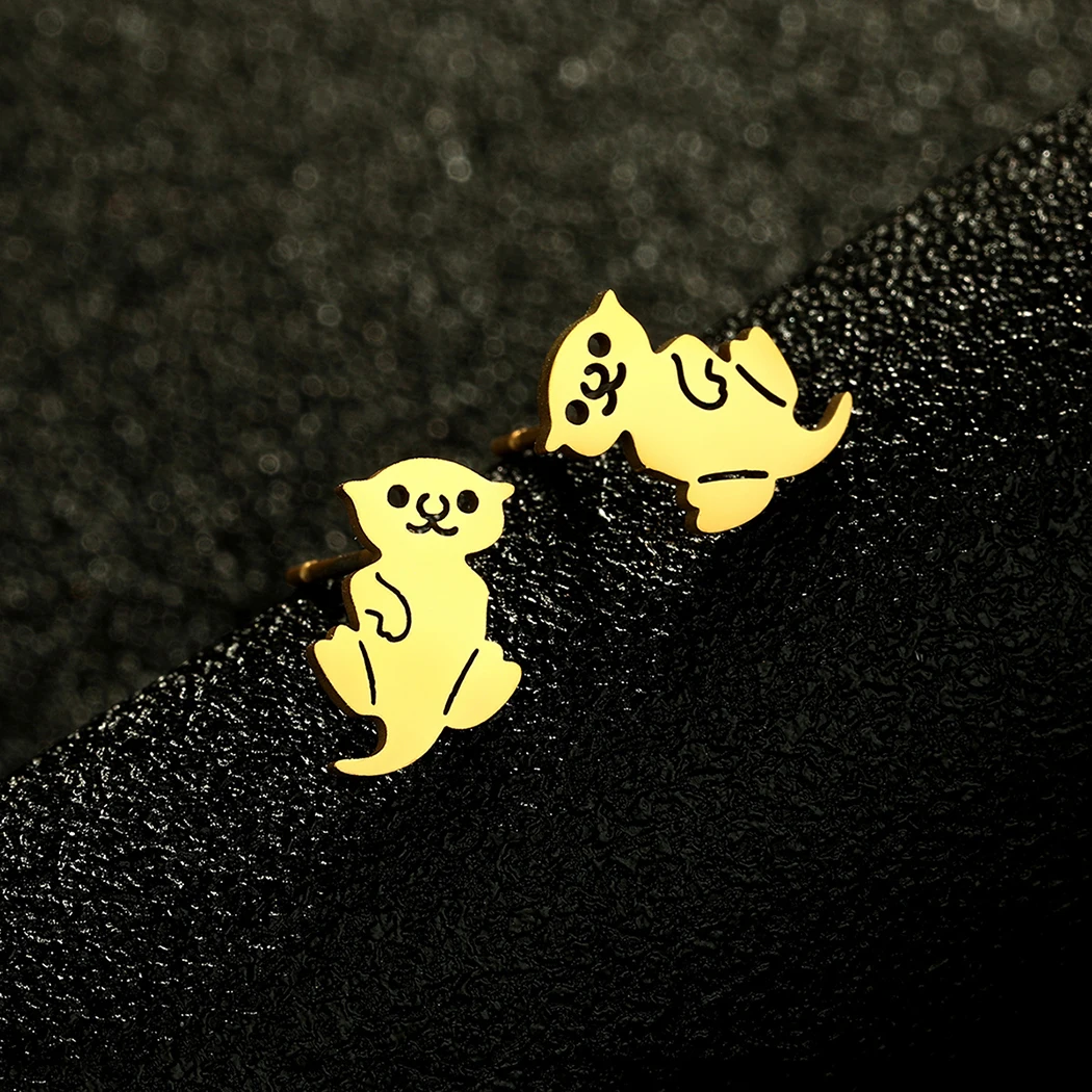 Kinitial Laser Engraving Fashion Stainless Steel Tiny Otter Earrings Animal Studs Baby sea otter studies Commemorative Gift